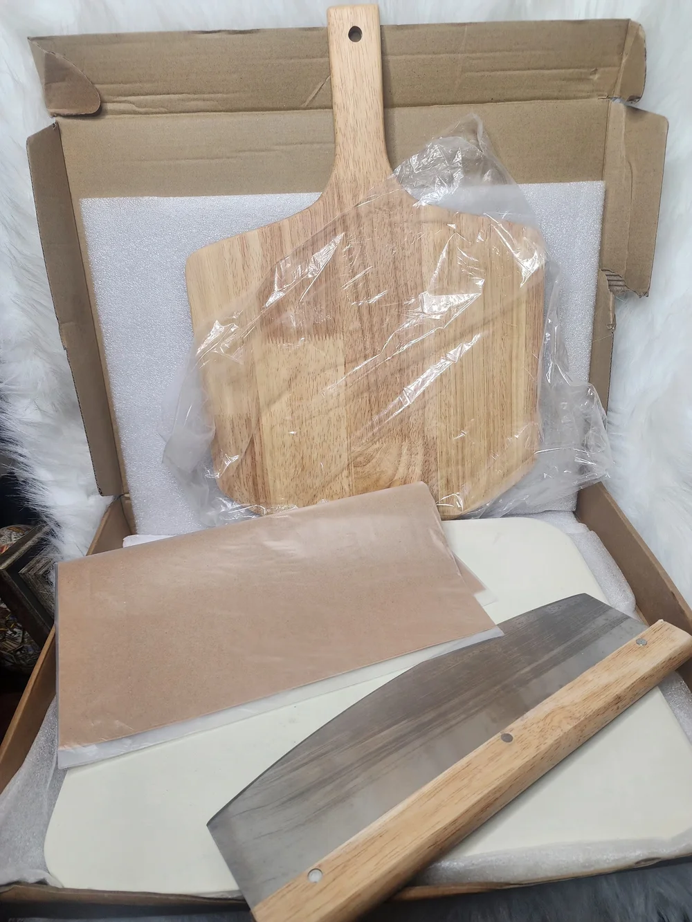 Wooden Pizza Peel and Dough Scraper Set - Natural Wood